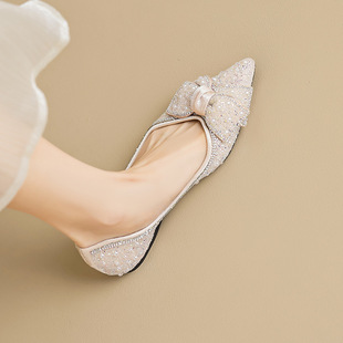 Weiwei girl 5933-1 pointed rhinestone single-layer shoes women's autumn bow evening wind slip-on fairy shoes plus size