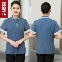Cleaning uniform for summer hotel room attendants, property cleaning, short-sleeved breathable cotton linen cleaning workwear for women