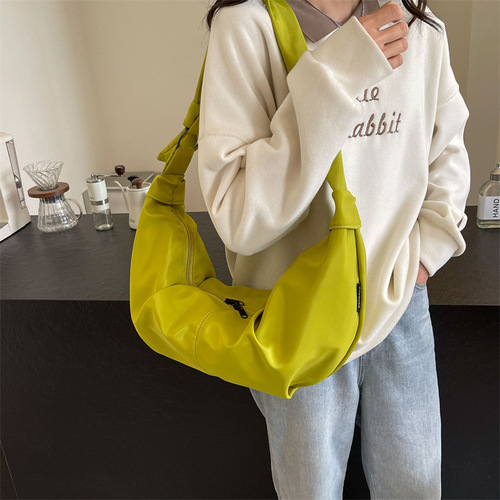2025 Korean Version Versatile Student Instagram Japanese Origin Simple Style Literary Single Strap Solid Color Crossbody Bag Mooncake Bag