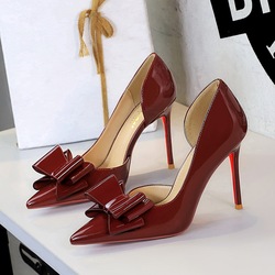 9265-H87 European and American style patent leather slim heels high heels women's fashion red sole versatile side hollow temperament single shoe