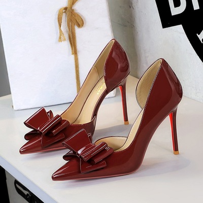 9265-H87 European and American style patent leather slim heels high heels women's fashion red sole versatile side h