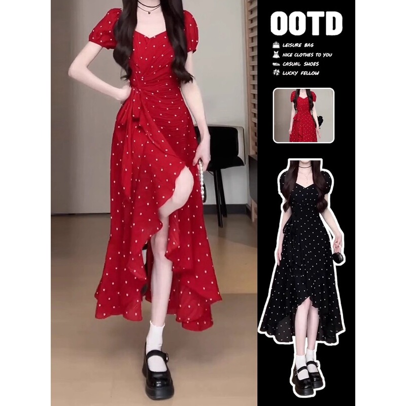 Red Dress for Women, Summer 2026 New Style, This Year's Trendy Hot Item, Very Beautiful, Unique, Waist-Cinching Long Dress