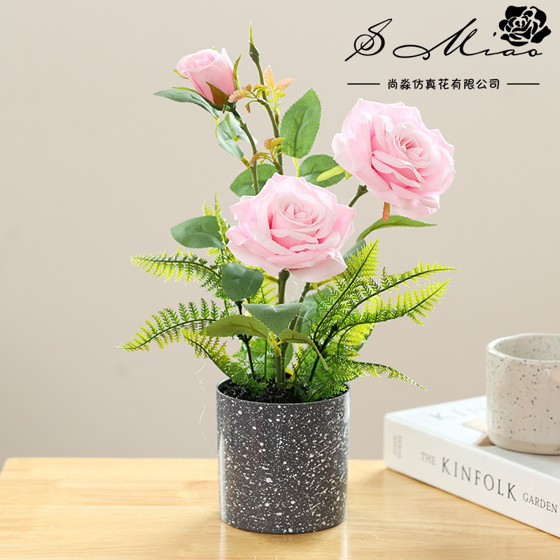 Flor Artificial estilo rural Rosa bonsai flor artificial decoración interior suministro directo de fábrica entrega de una pieza simulación de planta verde image 4