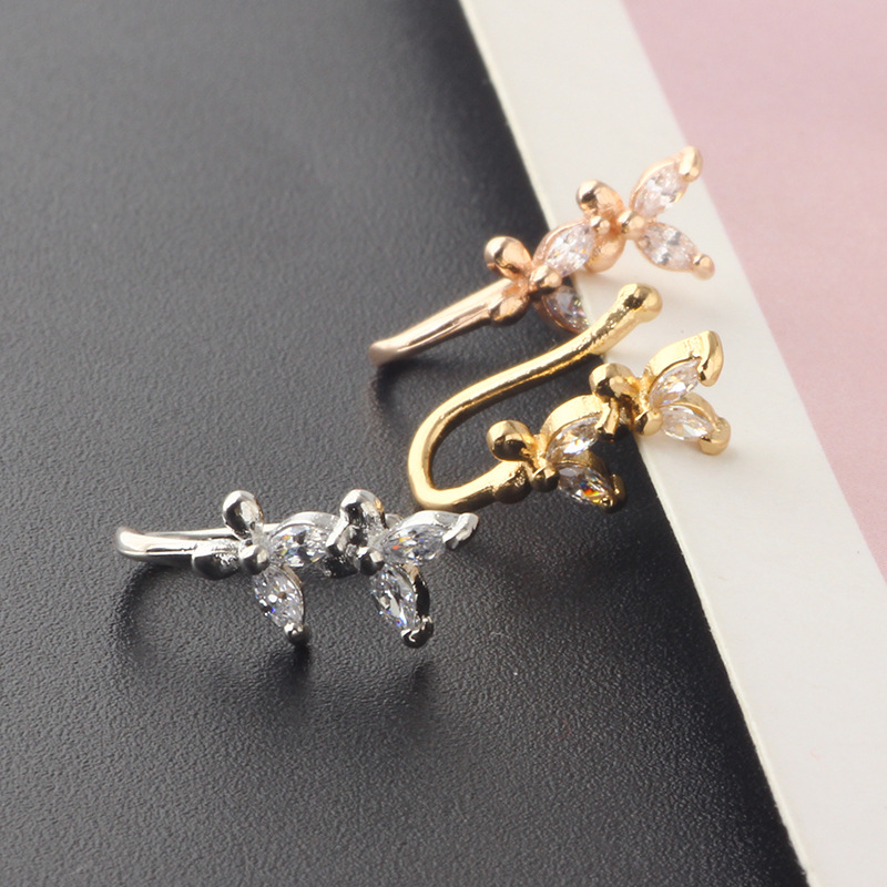 Simple Style Heart Shape Stainless Steel Inlay Zircon Nose Ring 1 Piece