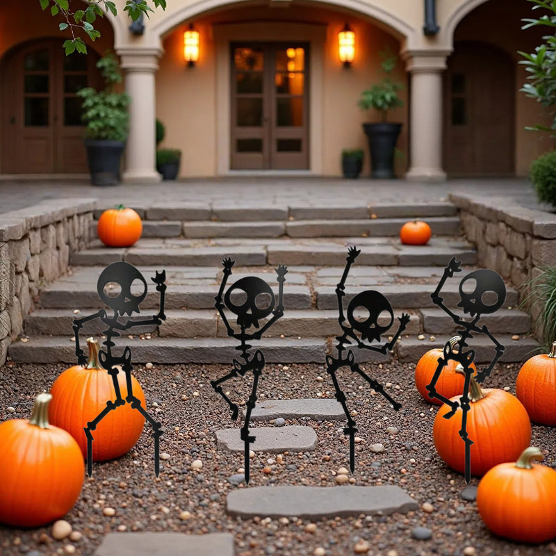 Amazon クロスボーダー ハロウィン メタル ブラック スカル ファニー カード 屋外 中庭 庭の装飾|undefined