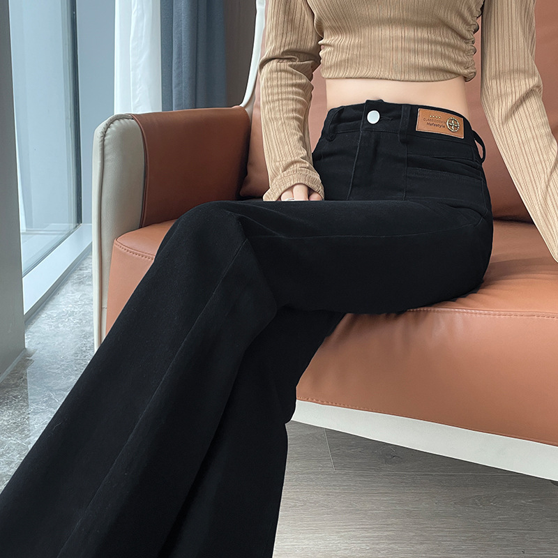 Jeans straight 2024 autumn and winter new fashion high waist micro horn jeans version good giant slim A1509