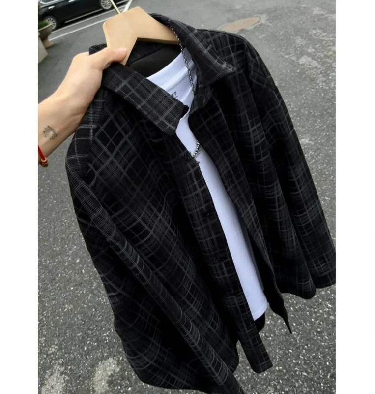 American-style retro plaid shirt, men's spring/autumn loose-fit casual long-sleeve shirt, versatile cardigan, couple's outerwear American-style retro plaid shirt, men's spring/autumn loose-fit casual long-sleeve shirt, versatile cardigan, couple's outerwear