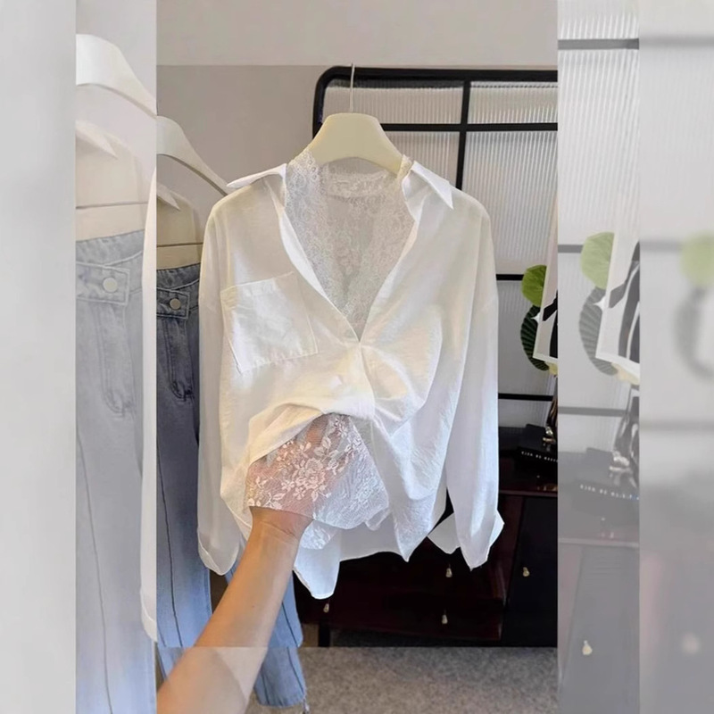 [Ready Stock in Our Own Factory] Spring and Summer High-End Lace Vest + Long-Sleeved Shirt Women's Loose and Fresh Two-Piece Suit