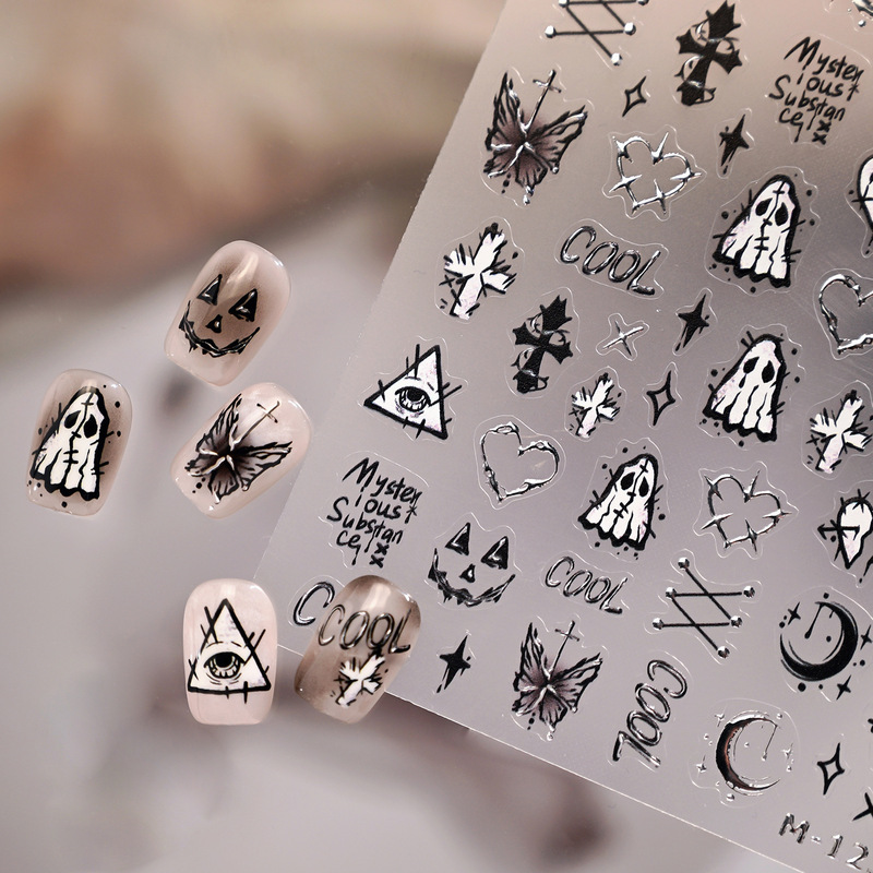 Tiesu Cartoon Halloween Atmosphere Nail Stickers M-1239 Ghost Attack Color Silver Frosted Adhesive Nail Art Accessories