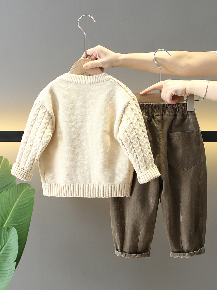 6158 Traje de otoño para niños 2024 Nuevo estilo de moda para niños de primavera y otoño chaqueta de suéter traje de tres piezas para bebés