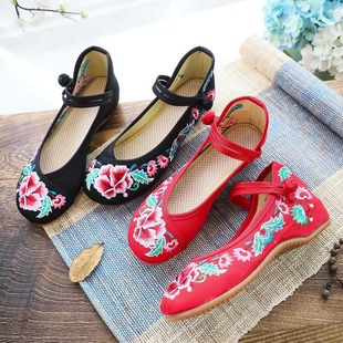 Ethnic Style Beef Sole Shallow Mouth Low Heel Vintage Embroidered Cloth Shoes Cloth Shoes Spring and Autumn Canvas Women's Shoes