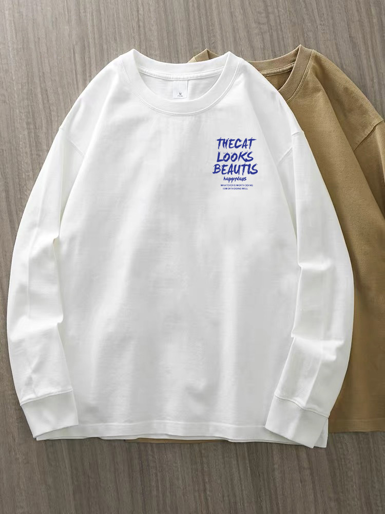 230g 100% algodón de alta gama camiseta de mujer de manga larga primavera y otoño nuevo estilo coreano camiseta de cuello redondo para mujeres