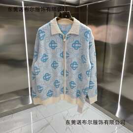 2024春季CASA卡萨新款拼色字母提花流行别致长袖针织衫上衣外套女