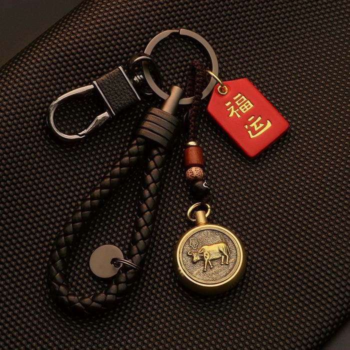 Llavero latón vuelta Zodiaco conejo dragón ovejas creativo llavero hombres personalidad pareja exquisito colgante