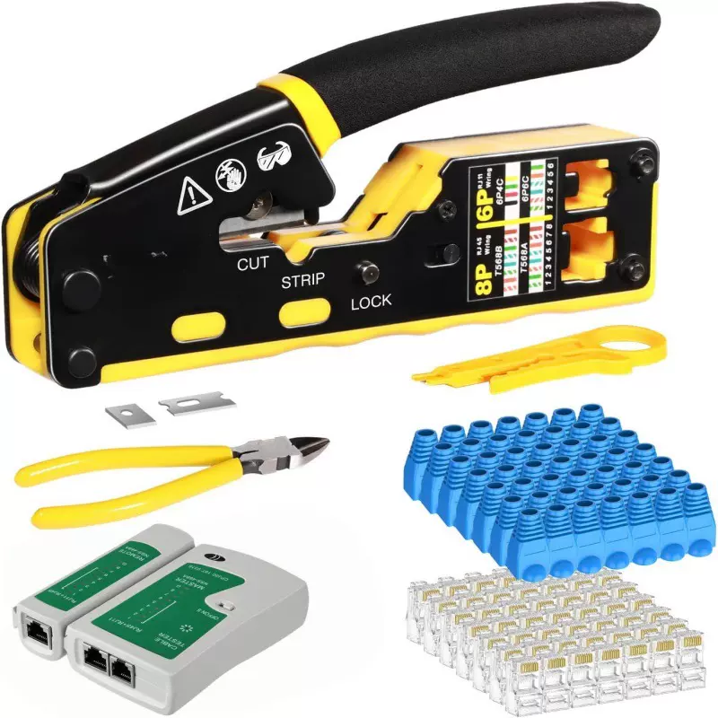 亚马逊五金工具组合家用套装钳子网线钳RJ45通孔水晶头剥线器