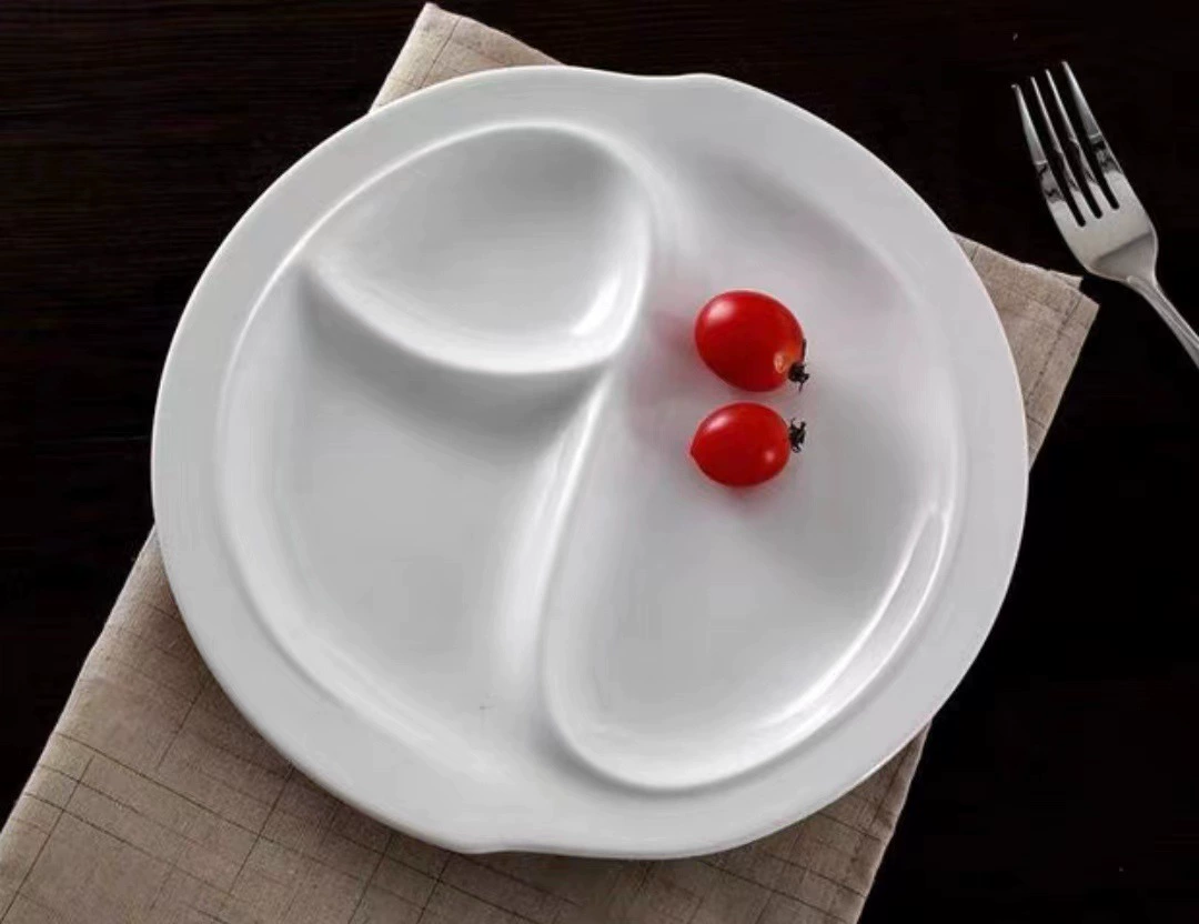Hotel low -bone porcelain ceramic plate, multi -grid plate, fast disk, cold plate cold plate, hotel tableware category disk