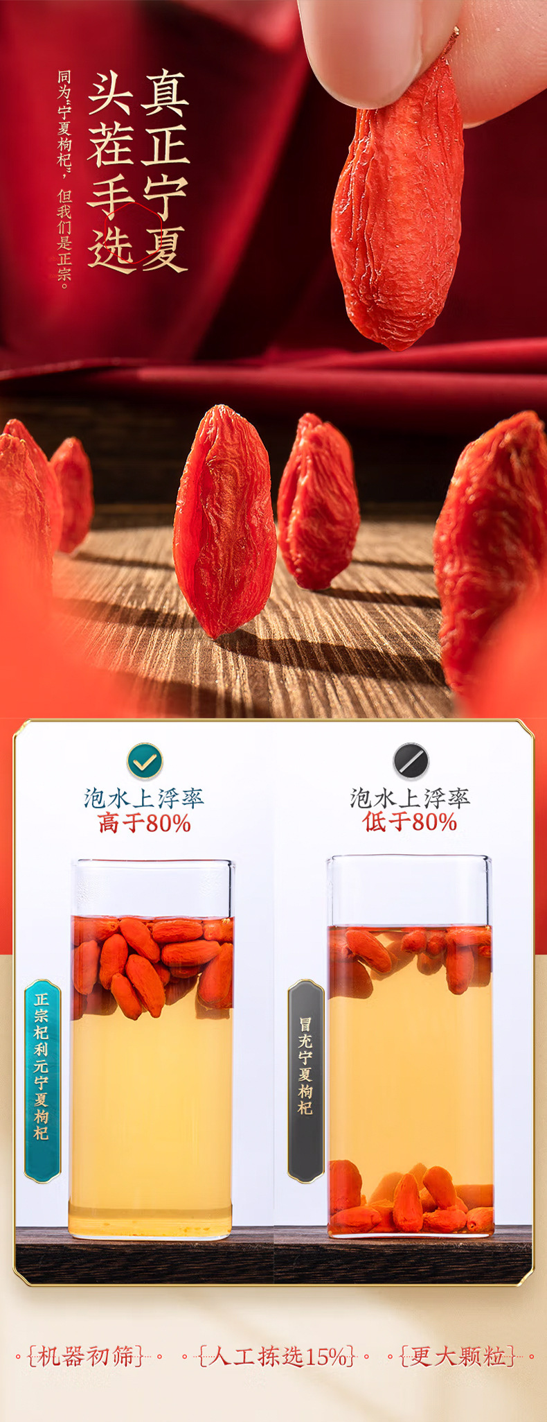 Premium Ningxia Goji Berries Gou Qi Zi Dried Red Wolfberry Fruit for Tea and Soup 240g Gift Box quality and texture
