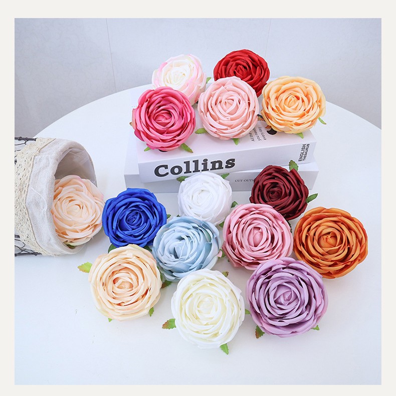 8cm 시뮬레이션 황실 첩 장미 꽃 머리 결혼식 장식 아마존 선물 상자 결혼식 차 가짜 꽃 실크 꽃 인공 꽃