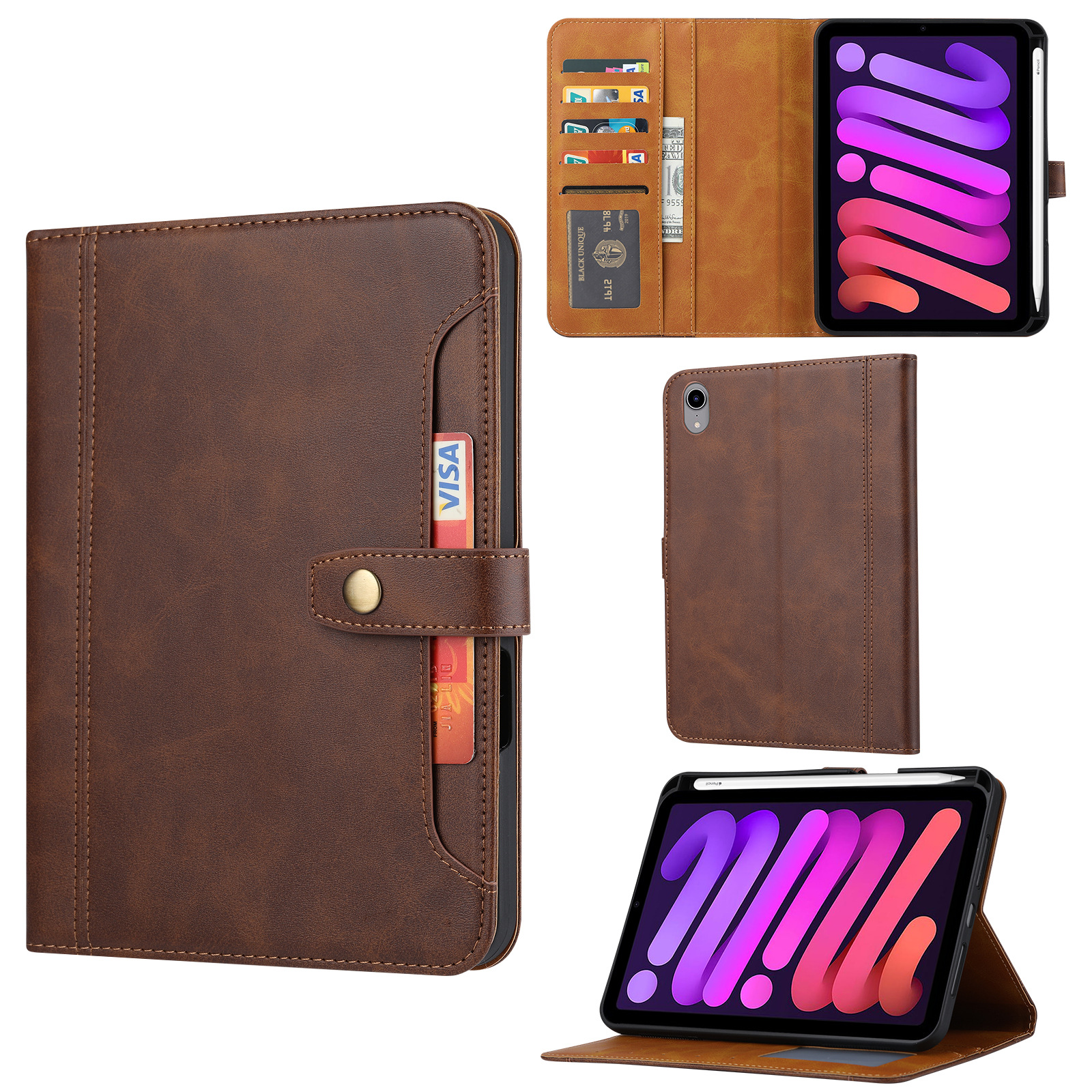 Funda de cuero adecuada para iPad mini7, funda protectora para tablet, tarjetero externo, funda de cuero para teléfono móvil MINI A17PRO