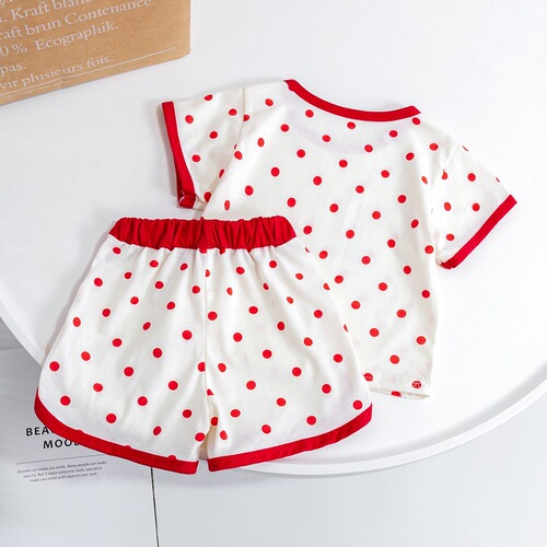 Girls casual suit Korean children's clothing summer style baby girl cartoon polka dot print T-shirt pants two-piece set