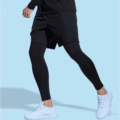 Men's 2-in-1 Spring and Autumn Sports Long Pants for Running, Basketball Training, Fitness, and Casual Wear with Quick-Drying and Elastic Properties