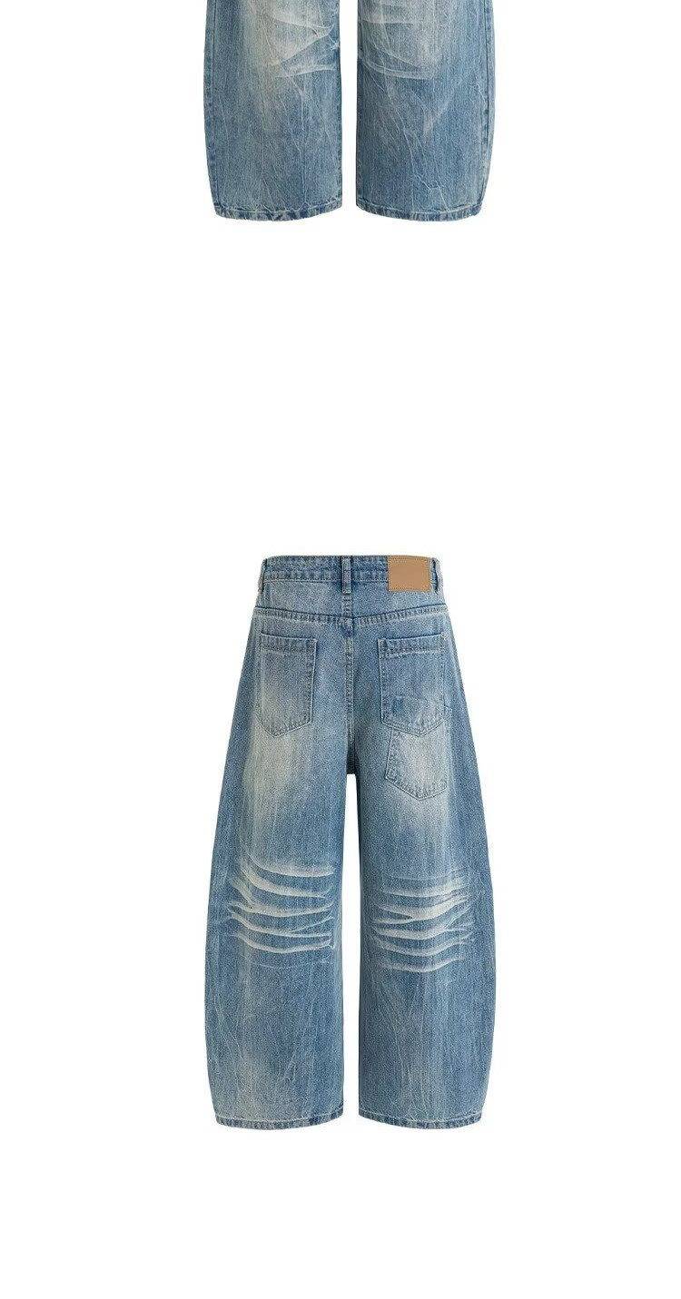 Men's Streetwear Jeans - Relaxed Fit With Lightning Bolt & Whisker Washes For Urban Casual Style_mkmklike.com