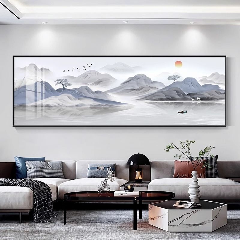 Salón de estar pintura decorativa nueva pintura de paisaje de estilo chino paisaje de escritorio mural paisaje sofá pared de fondo fábrica de pintura autoadhesiva