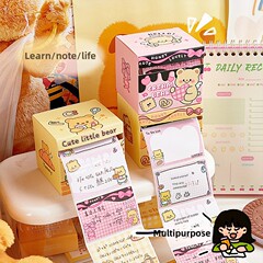 Cute Butter Bear Sticky Notes Notebook with High-Quality Removable Adhesive Sticky Note Holder for Students to Leave Messages and Write Notes