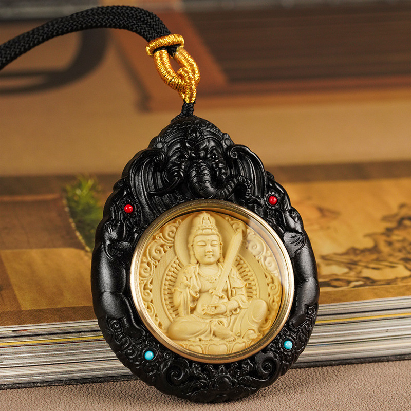 Colgante de Madera de Palisandro con Incrustaciones de Boj, los Doce Animales del Zodiaco, Amuleto de los Ocho Deidades Guardianas, Adorno para Coche, Estilo Chino, Samantabhadra