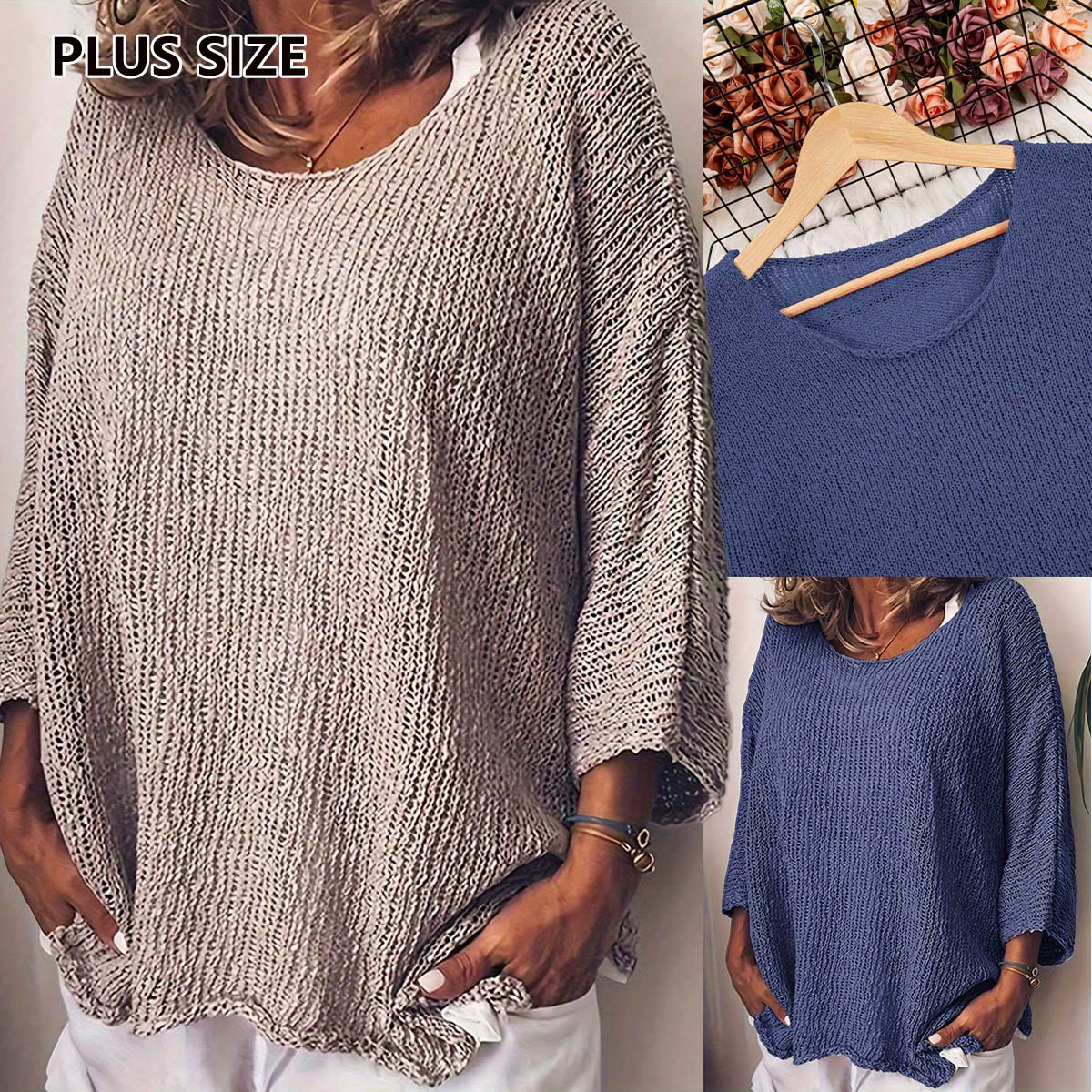 Трансграничный осенний и зимний круглый воротник с длинными рукавами свободный простой дикий женский трикотажный топ большого размера