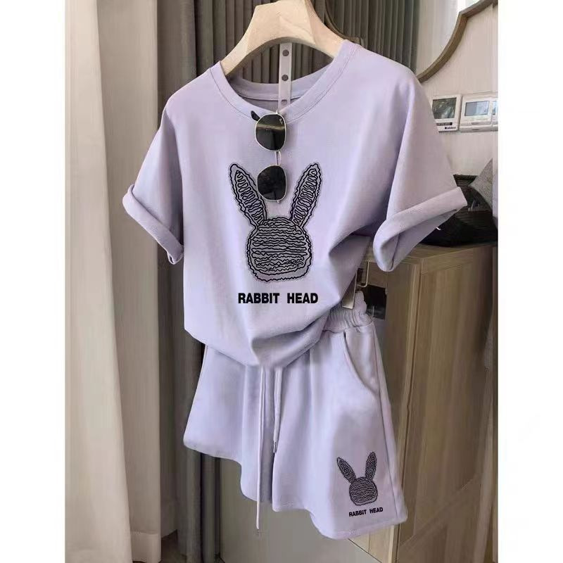 Summer New Loose Sports Leisure Running Stylish suit Women's Fashion All-match Age-reducing Short-sleeved Shorts Two-piece Set