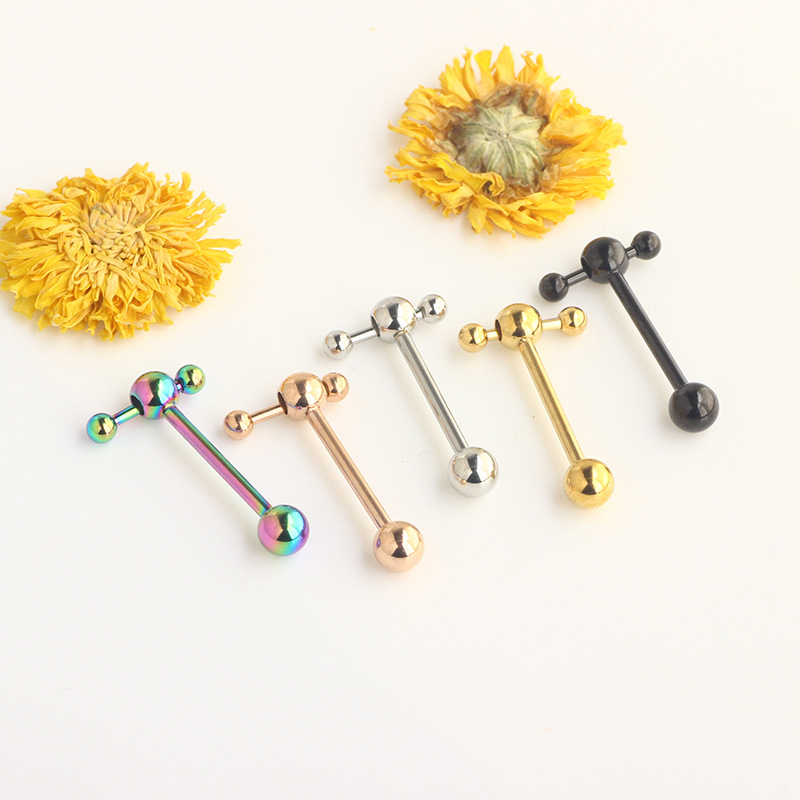 New Rose Gold Heart Tongue Nail Stainless Steel Hollow Ball Hammer Tongue Ring Body Piercing Jewelry detail image 8