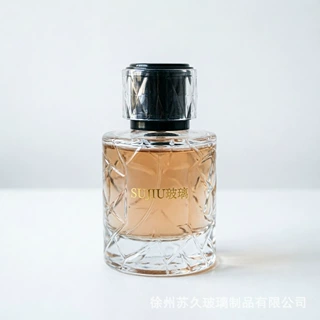 现货 徐州 圆柱形 菱形格 异形香水瓶子50ml喷雾瓶玻璃分装瓶空瓶