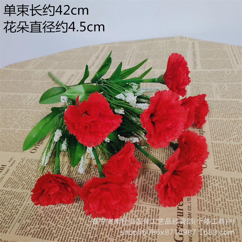 Ramo de simulación de clavel Flores falsas Flores de seda Flores secas Decoración de la sala de estar Decoración de la mesa de comedor Flores decorativas Plástico Día de la madre