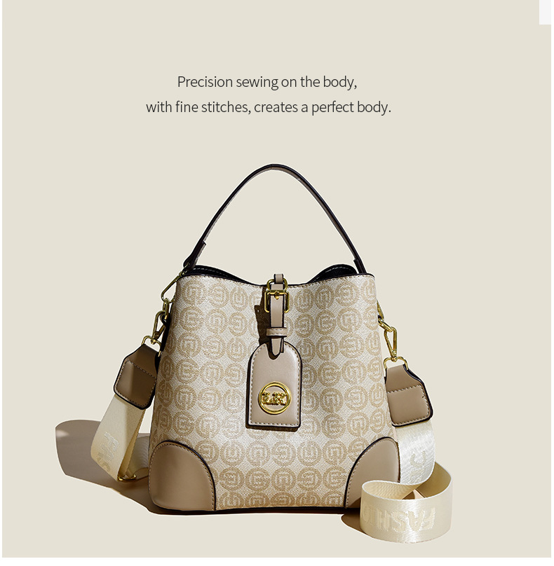2023 Autumn New Live Broadcast Good Style Printed Large Capacity Bucket Bag Women's PU Contrast Color Wide Shoulder Strap Crossbody Bag_voghion.com