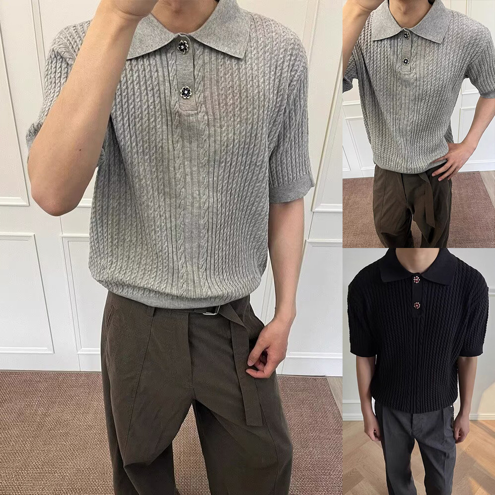 Polo camiseta de manga corta camiseta de punto camiseta de hombre cuello de camiseta viejo dinero viento torcido hielo verano fábrica transfronteriza al por mayor
