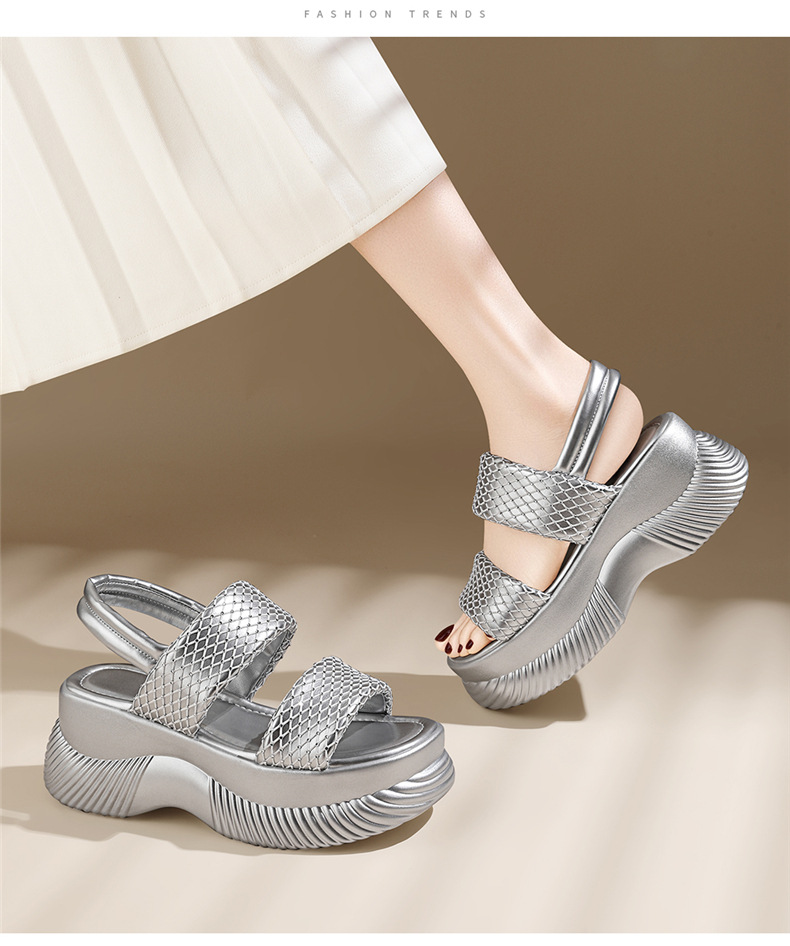 Dép sandal nữ đế dày tăng chiều cao sequin lấp lánh phong cách thể thao đi biển mùa hè 2026 — 7227 màu đen, 7227 màu bạc chi tiết 14