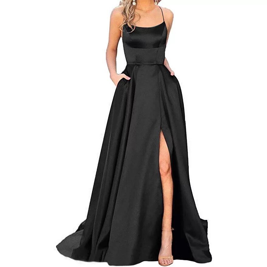 Slit Dress Fashion U Neck Patchwork Sleeveless Solid Color Maxi Long Dress Daily display picture 9