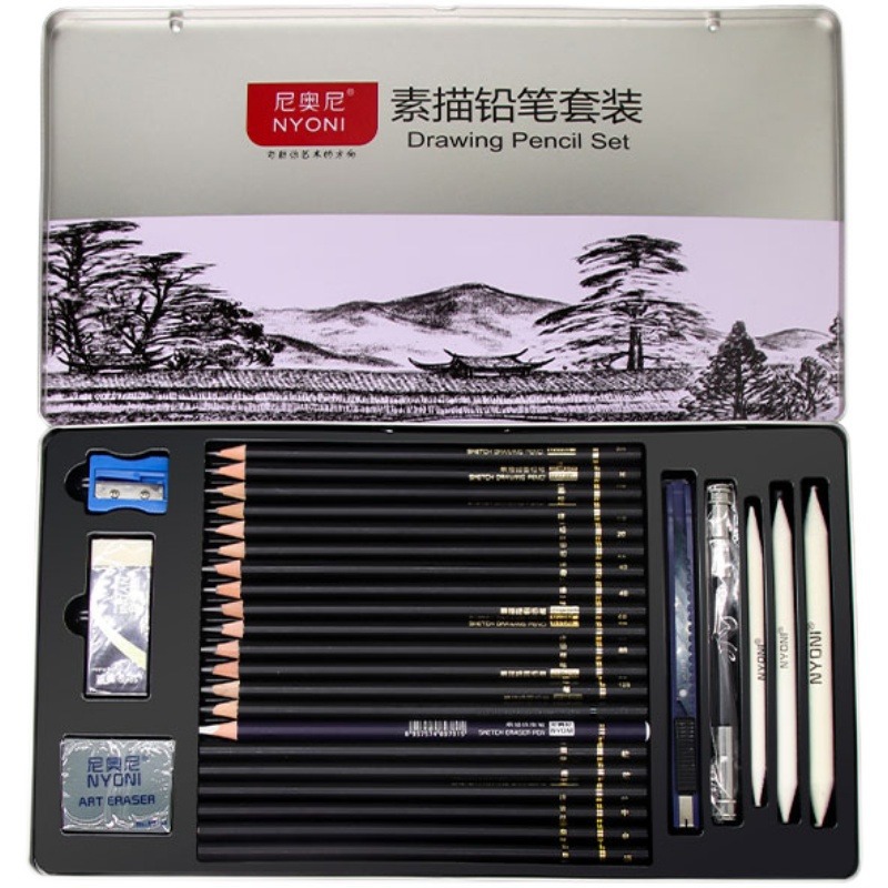 Nioni lápiz mate boceto para principiantes boceto carboncillo lápiz goma estuche para bolígrafos de papel bola de esponja juego de sacapuntas