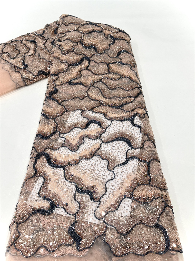 Textura ondulada multicolor industria pesada diamante de alta densidad lenteja tela de tubo de perlas vestido de boda moda tela de vestido