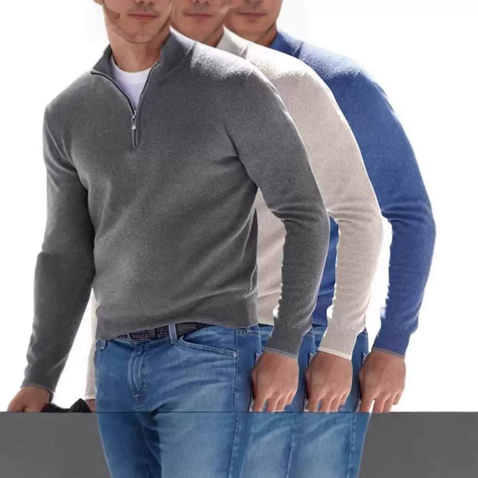 2025独立站亚马逊 新款秋季长袖V领羊毛绒拉链男士休闲上衣polo衫