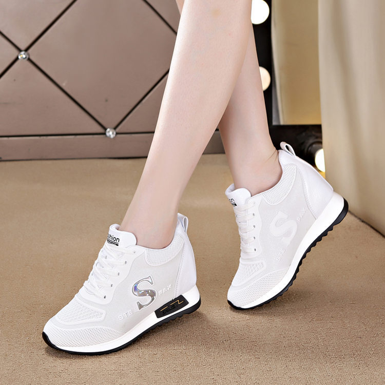 Hidden height women's shoes casual shoes Korean style lace-up white shoes wedge sneaker lightweight comfortable women's single shoes fashion