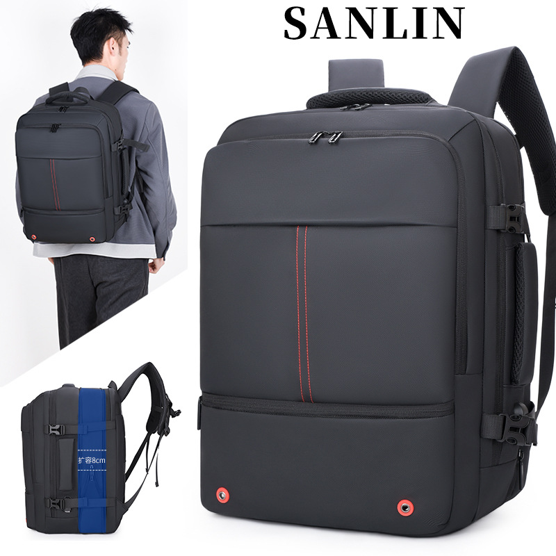 Transfronterizo nueva mochila de hombro expandible de gran capacidad bolsa de computadora mochila de negocios de hombre bolsa de viaje viaje negro