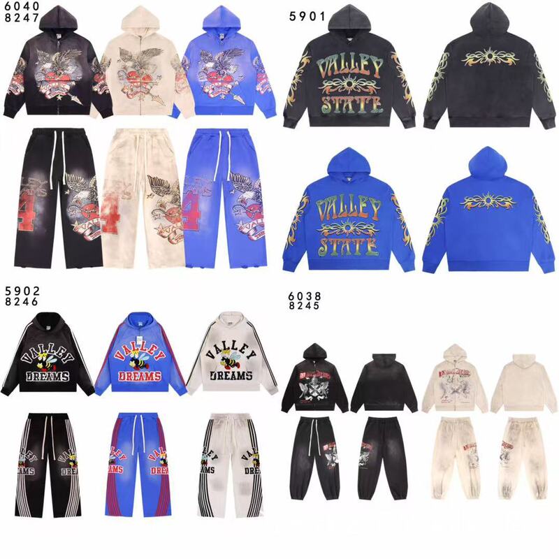 Cross-Border Export Trendy Brand Vale Retro Character Cartoon Print Washed Old Retro Loose Hooded Sweatshirt for Men and Women