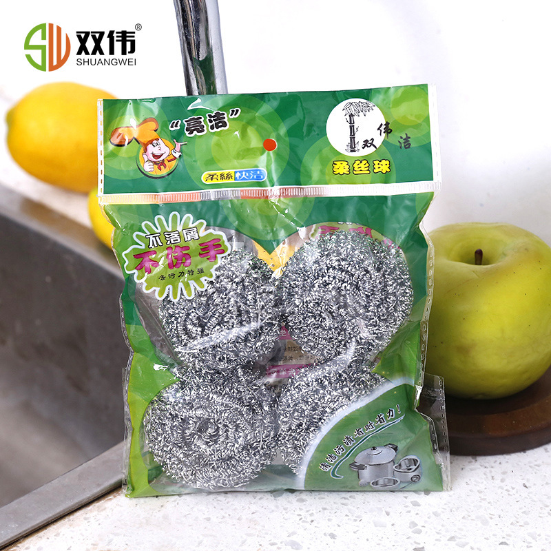 1-yuan store supplies: 4 steel wool cleaning balls, street stall goods, wholesale cleaning supplies, Yiwu cleaning ball factory