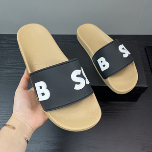 Cross-border Foreign Trade plus size Men's Slippers high quality Outer Wear Soft Bottom Slide Gold Letter Rubber Beach Slippers