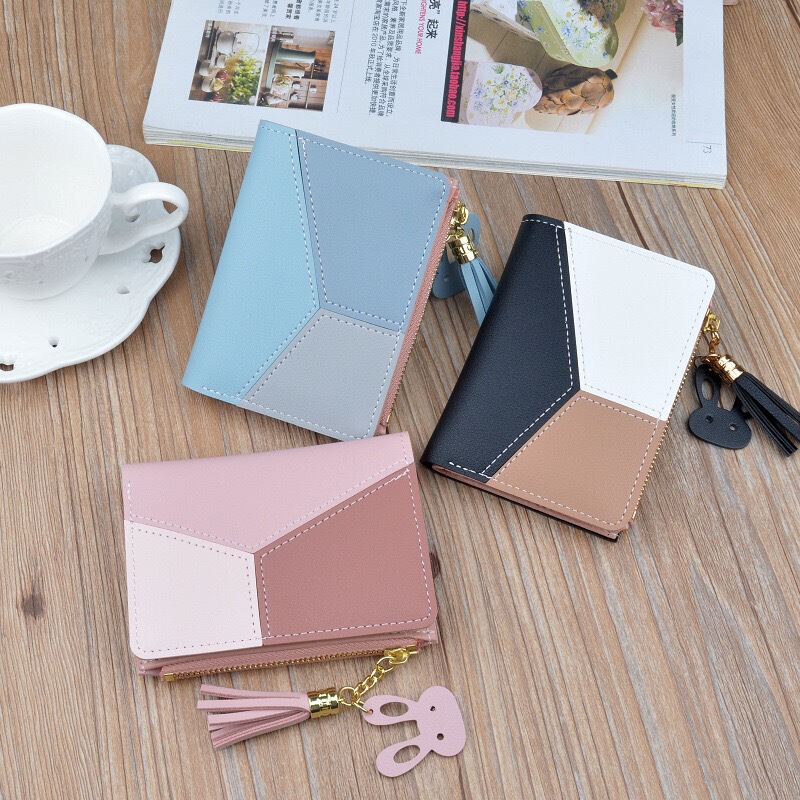 2026 New Foreign Trade Women's Short Wallet, Korean Style Fashion Tassel Thin Wallet, Color-Blocking Small Coin Purse 2026 New Foreign Trade Women's Short Wallet, Korean Style Fashion Tassel Thin Wallet, Color-Blocking Small Coin Purse