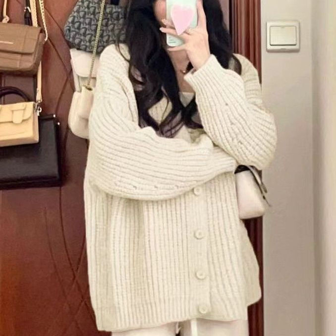 粉色毛衣开衫女入秋外套外穿温柔慵懒风甜美宽松网红粗针针织衫潮|undefined