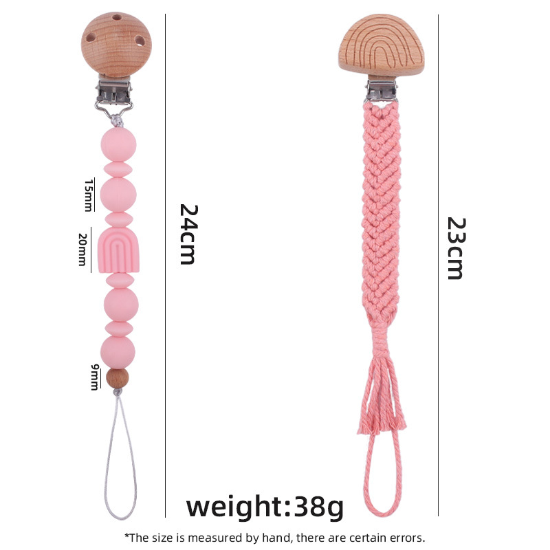 Nuevo bebé suministros de dibujos animados Arco Iris chupete cadena calmante bebé Arco Iris clip hecho a mano tejido anti-gota