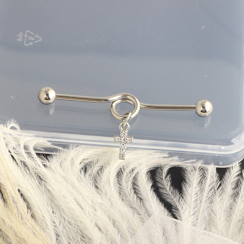 2022 Cross Love Ear Long Rod Earrings Piercing Jewelry Industrial Long Ear Rod Ear Bone Nails detail image 10
